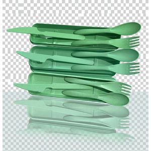 Portable Kids Plastic Cutlery Set with Case - Fork, Knife and Spoon - Mint Green