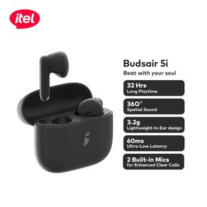 Itel TWS BudsAir 5i Earbuds AI translation Half In-Ear Design Deep Bass  IEW-51 - black