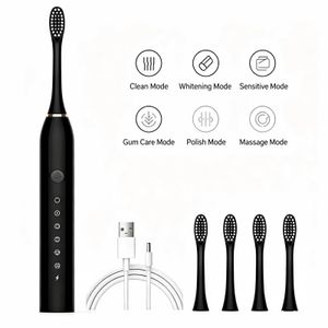 Sonic Electric Toothbrush For Adults, 6 Cleaning Modes, High Frequency Vibration, USB Rechargeable, IPX7 Waterproof, With 4 Replacement Brush Heads, Black