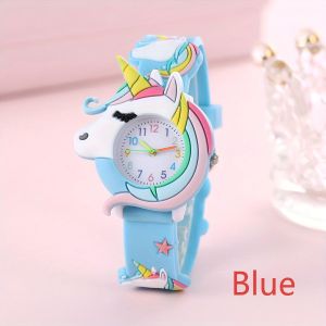 New Unicorn Cartoon Watch for Kids, Silicone, Quartz Movement, Non-Water Resistant, Battery Powered, Button Battery Included, Mixed Colors, Cute Design, Durable Strap