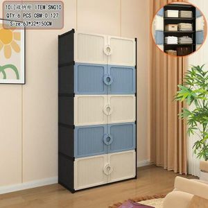 OMAMA HOME TEXTILE 10-Door SNG10 Modular Storage Cabinet – 5-Layer Vertical Organizer with Magnetic Double Doors & Rounded Handles