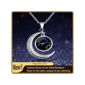 Moon pendant nightlight necklace - fashionable for night and solar constellations, colorful glass pendant, zinc alloy, perfect gift