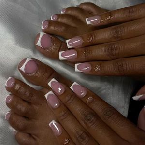 60Pcs White French Tip Press on Nails for Hands & Feet