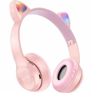 P47M 5.0 wireless Bluetooth stereo foldable headphones  Pink Cat Ear Headphones