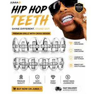 Hip Hop Iced Out Grillz Teeth Cap Set –  Silver Unisex Fashion Mouth Jewelry