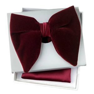 Men's Premium Burgundy Suede Oversized Bow Tie & Pocket Square Set – Formal Wedding & Gala Tuxedo Accessory Set with Presentation Box