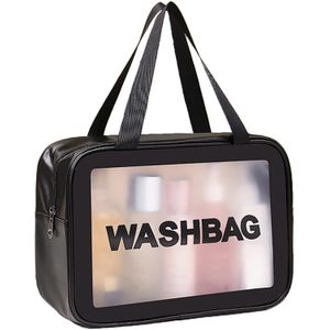 Waterproof Dry-Wet Separation Travel Wash Bag, Transparent PU Cosmetic Makeup Organizer with Handle, Large Capacity Portable Bathroom Toiletry Bag