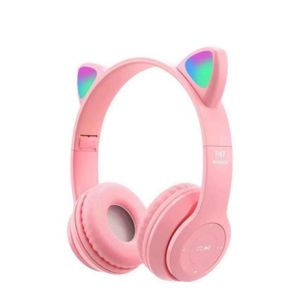 P47 Rechargeable Bluetooth Cat Ear Headphones-Pink