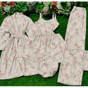 Ella 5-in-1 Luxury Floral Sleepwear Set for Women-cream