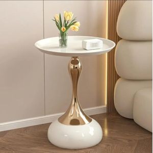 Luxury Elegance Modern European Heavy-Duty Metal Side Table – Compact Space-Saving Bedside Coffee Table - Living Room Bedroom Office & Balcony Stylish Table– Apartmen Fitted Choice Table - 55cm 1 Set White/Golden