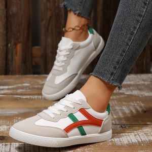 Women's  Casual Lace-Up Contrast Color Sneakers - Comfortable & Sporty