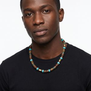 Men's Layered Wood Walnut Bead Necklace European American Style Hiphop Vintage Long Chain