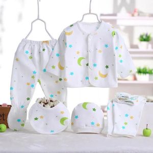 SHJO Baby Clothing Set Infant 5-Piece Daily Home Sleep Wear Polyester Fabric Soft Breathable Skin-Friendly Star Moon Print Comfortable Outfit White