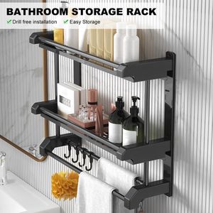 Olykas Super Capacity 40cm Double-Layer Bathroom Shelf - A Magic Tool for Kitchen Storage - Black