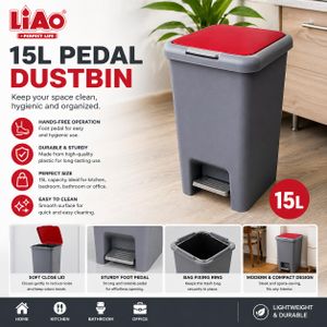 Liao Dustbin Pedal Trash Can 15L -brown