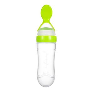 Silicone Squeeze Baby Feeding Spoon Bottle 90ml - Cereal & Puree Feeder - Green