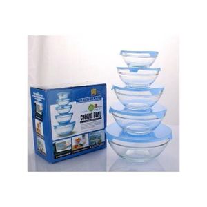 Plain Heat Resistant Glass Salad and Storage Pyrex Bowl with Lids - 5 Pieces