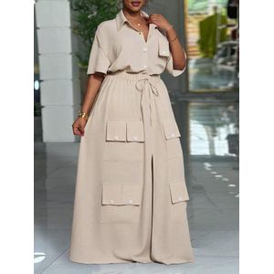 Women's Utility Cargo Shirt & Drawstring Maxi Skirt 2-Piece Set 