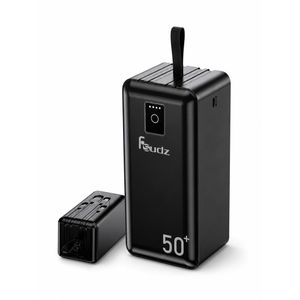 Fsudz P62 50000mAh Power Bank – Fast Charging, Built-in Cables (Type-C, Lightning, Micro USB), Multi-Port Portable Charger