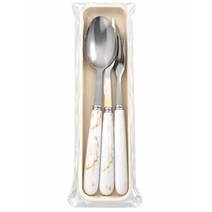 3Pieces Cutlery Set With Plastic Handle - Gold/Green