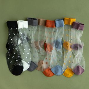 GALUIN 5pcs Women's Summer Thin Mid-Calf Socks with Glass Silk Stockings