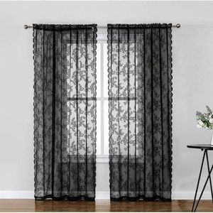 Sheer Lace Curtains - 2 Pieces - Black
