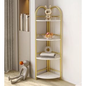 4 Tier Corner Shelves Bookshelf and Bookcase - Gold/White