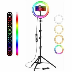 MJ26CM 10 inch RGB LED Ring Light with Tripod Stand and Phone Holder-Black