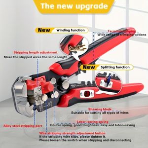 Multi-functional professional electrician's wire stripper, 24-10AWG range, quick stripping, cutting and crimping tool, with non-slip grip design.