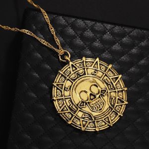 Men's Necklace Gold Coin Necklace with Vintage Skull Pendant