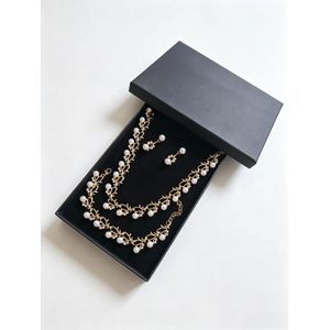 3Pcs Branch Pearl Rhinestone Jewelry Set Gold Plated Necklace Bracelet Drop Earrings Elegant Women Wedding Banquet Party Daily Dress Matching Jewellery Gift For Ladies