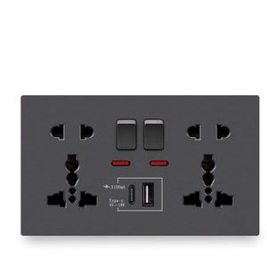 Premium Double Universal Wall Socket with USB & Type-C Fast Charging