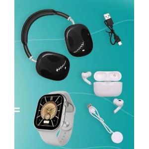 Ultra Large HD Screen Smartwatch Combo  +  Headphone, Earpod & 7+3 Stylish Straps - Black 