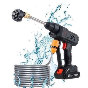 6-in-1 Portable Wireless Car Washer Gun Handheld Spray Gun High pressure water pistol Pressure Washer with Lithium Battery High Power - Black