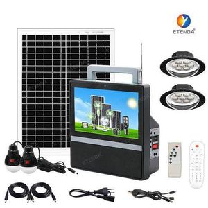 GDTIMES Solar Rechargeable Portable 10'' Television with Bulbs- black