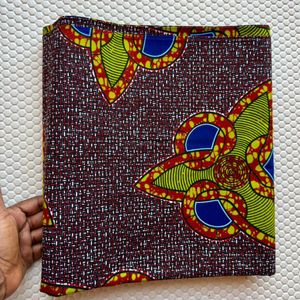 Premium Floral Wheel & Basketweave African Ankara Wax Print Fabric (6 Yards) – High-Grade 100% Cotton Deep Red, Yellow & Royal Blue Accent Fabric