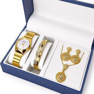 Curren Luxury Ladies Jewelry & Watch Gift Set Gold Crystal Design (4-in-1)