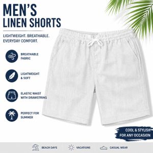 Wei si chuang yi Men's Premium High Quality White Shorts Soft Breathable Linen Cotton Blend Knee Length Smart Casual Office Work Shorts With Pockets