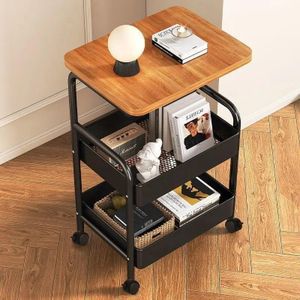 3-Tier Rolling Utility Storage Cart with Wooden Top – Black