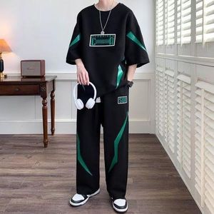 Men's Short Sleeve Set, T-shirt + Pants, Sportswear Set - L-3XL - Black