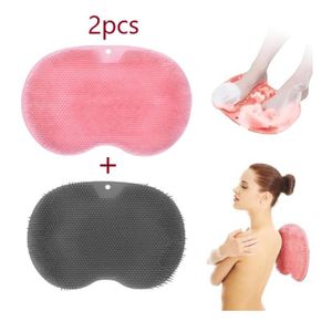 2 PACK Shower Foot Wash Brush,Wall Mounted Back Scrubber,Non-Slip Silicone Massage Pad,Dual Use as Foot Mat & Back Scrubber-Pink + Gray