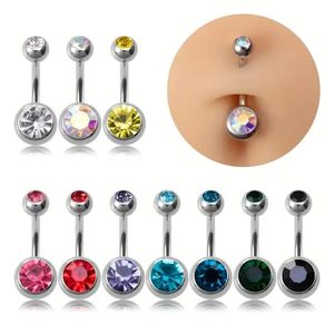10pcs 10-color Sphere Stainless Steel Inlaid Diamond Colorful Navel Ring Stud Belly Button Jewelry 