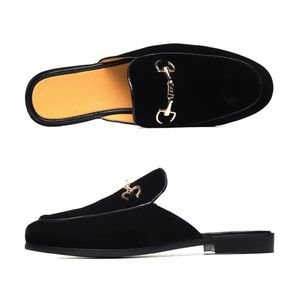 Men’s Classic Patent Leather Slip-On Mule Loafers- Black