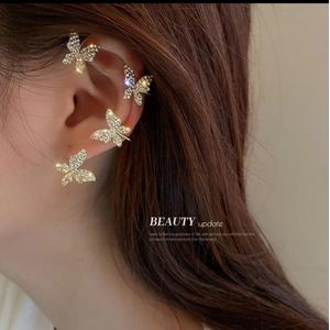 Ba Gold butterfly ear cuff earrings no piercing crystals butterfly ear clip wrap 