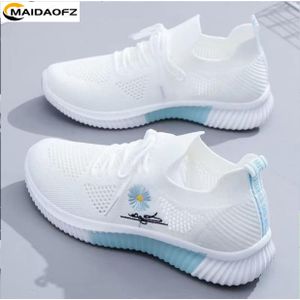 MAIDAOFZ Women's White Sneakers Breathable Casual Sports Shoes Non-Slip Comfortable Trainers Fashion Cheap Outdoor Walking Running Gym-white/cyan