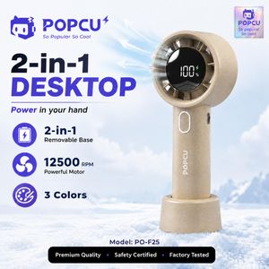 POPCU 2-in-1 Handheld & Desktop Fan, 12500RPM High-Speed, Removable Base, LED Digital Display, USB Rechargeable, Mustard Yellow