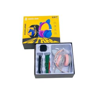 Crown  Smart Watch & Cat Ear Bluetooth Headphones Gift Combo Set - Ultra Smartwatch with Multiple Straps & Wireless Headset - Multicolor