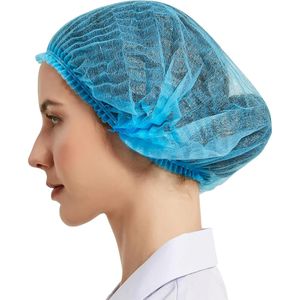  Disposable Bouffant Caps Hair Net - Blue