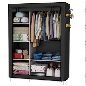 Portable Wardrobe Cloth Wardrobe Wine- 6 Shelves - Black
