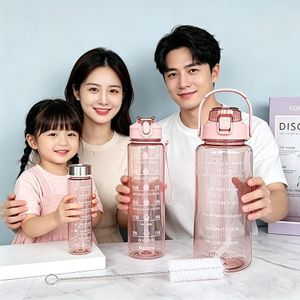 3 Pieces Water Bottle Extra Large Sport Water Cup 2000ML with  Brush Gift